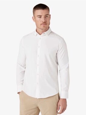 Mizzen+Main Trim Fit White Dress Shirt Men's Large 85% Polyester 15% Spandex